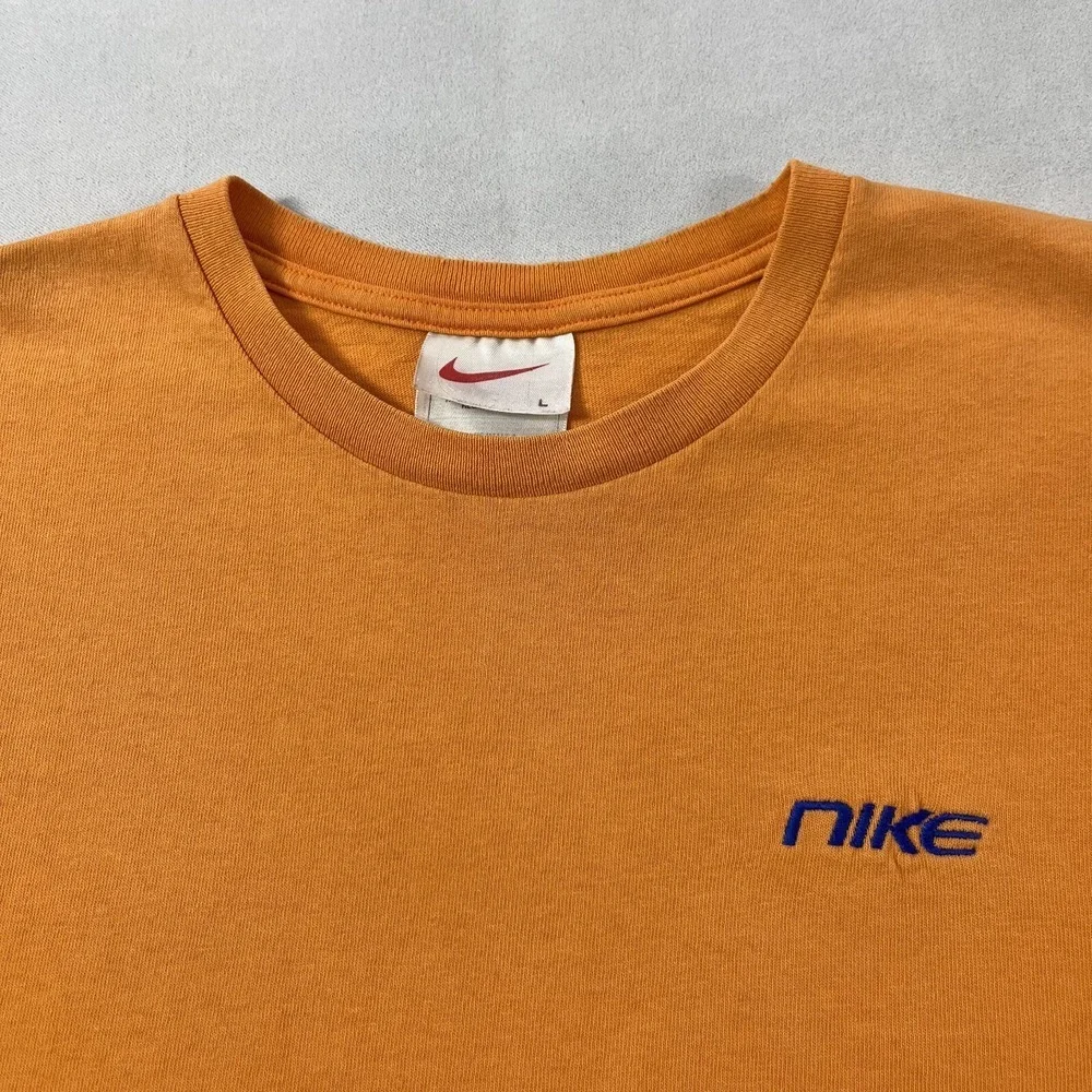 Vintage Nike T Shirt Men Large‎ Orange Embroidered Small Spell Out USA 90s